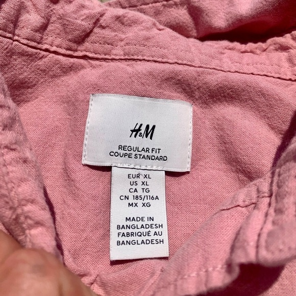 💚 H&M Men’s Pink Button-Up Shirt - XL Regular Fit - Picture 4 of 6